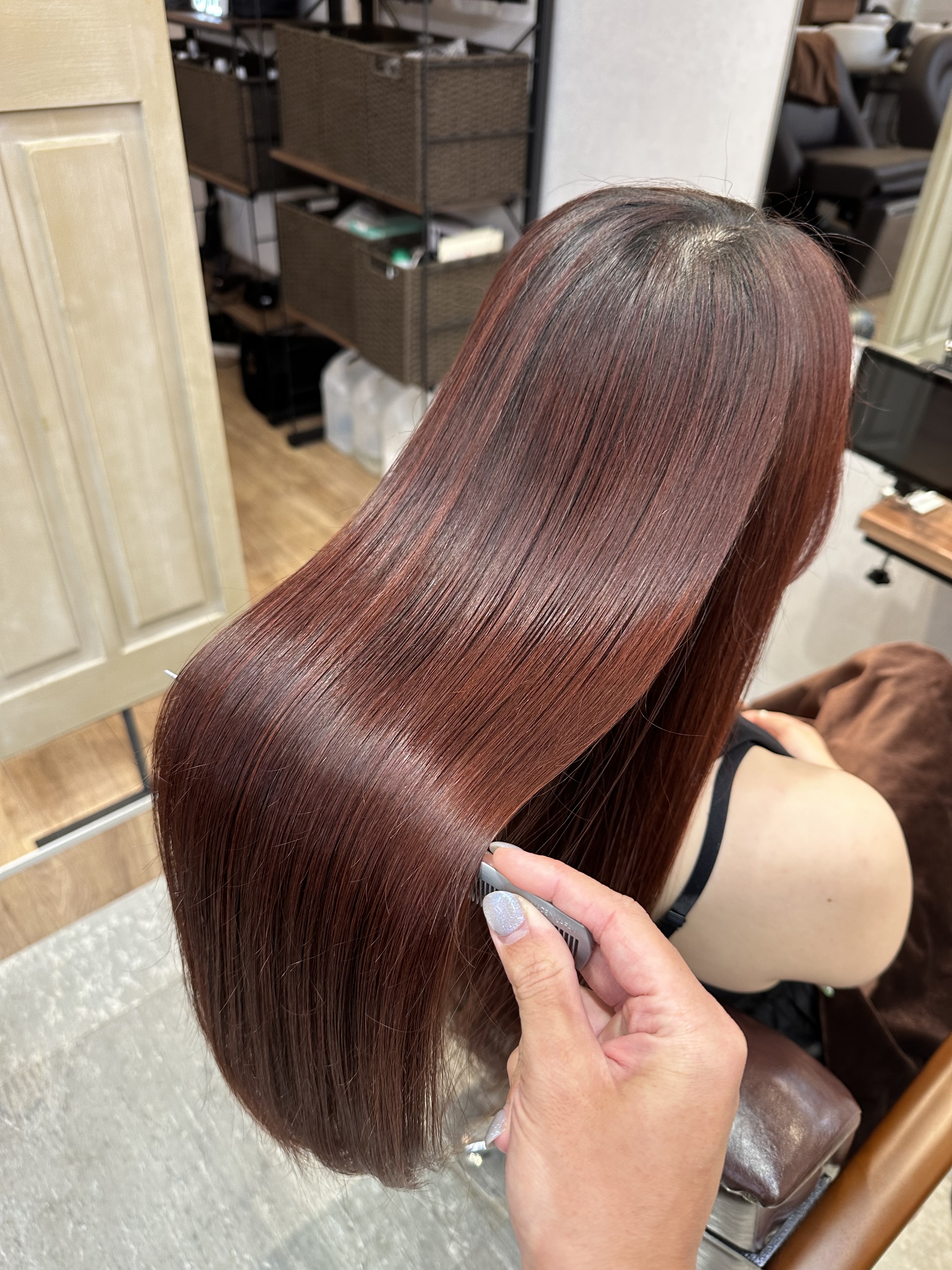 髪質改善カラー×春のチェリーブラウン